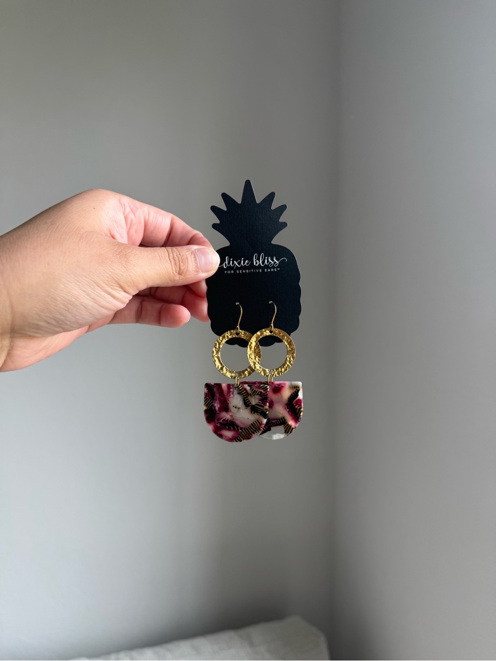 Dixie Bliss Gold Hoop & Pink Resin Drop Earrings